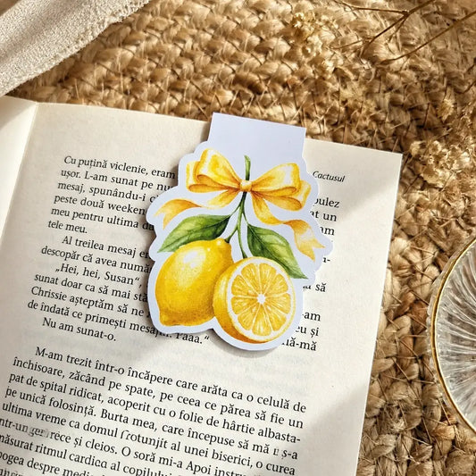 Accesoriu de carte magnetic cu design fundă și imprimeu lămâi realizat manual