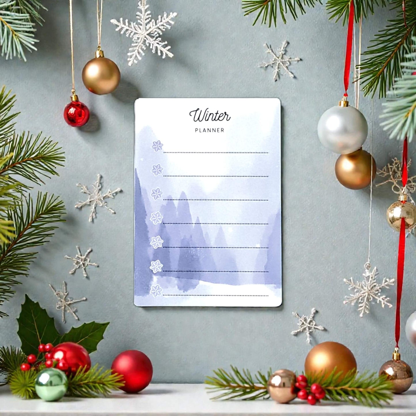 planner magnetic de iarna model iarna magica, in decor cu tema de sezon