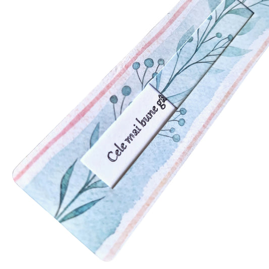 semn de carte floral bleu personalizat cu mesaj, cadou delicat pentru ea