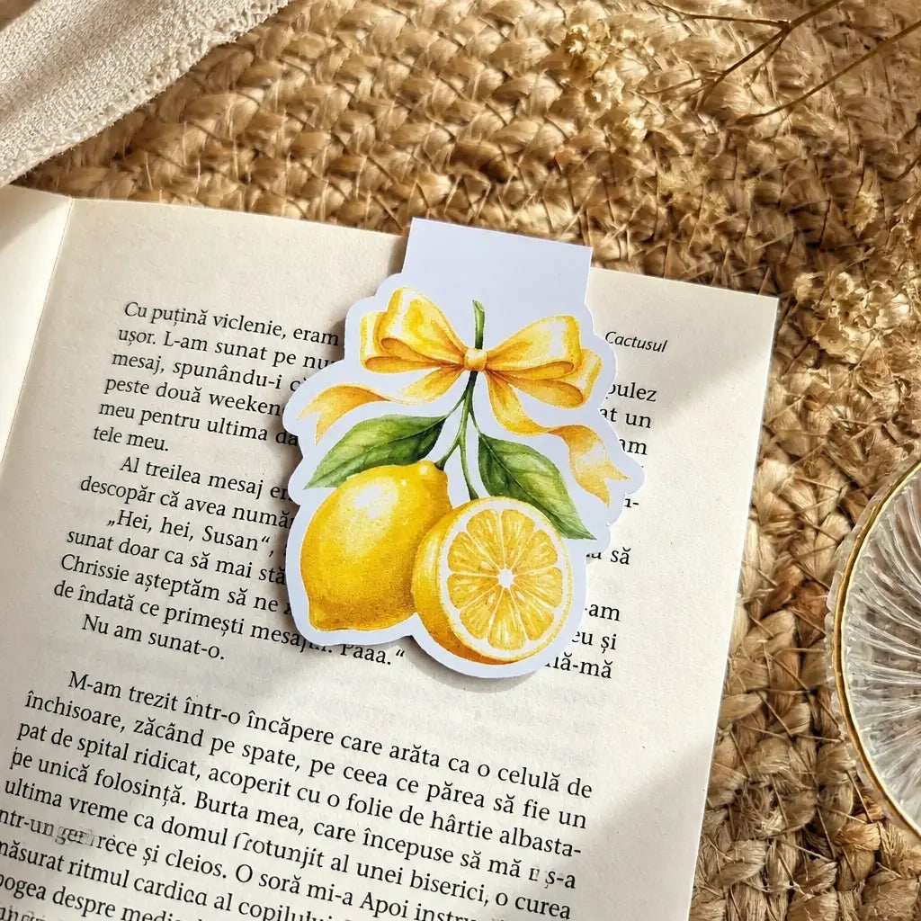 Accesoriu de carte magnetic cu design fundă și imprimeu lămâi realizat manual