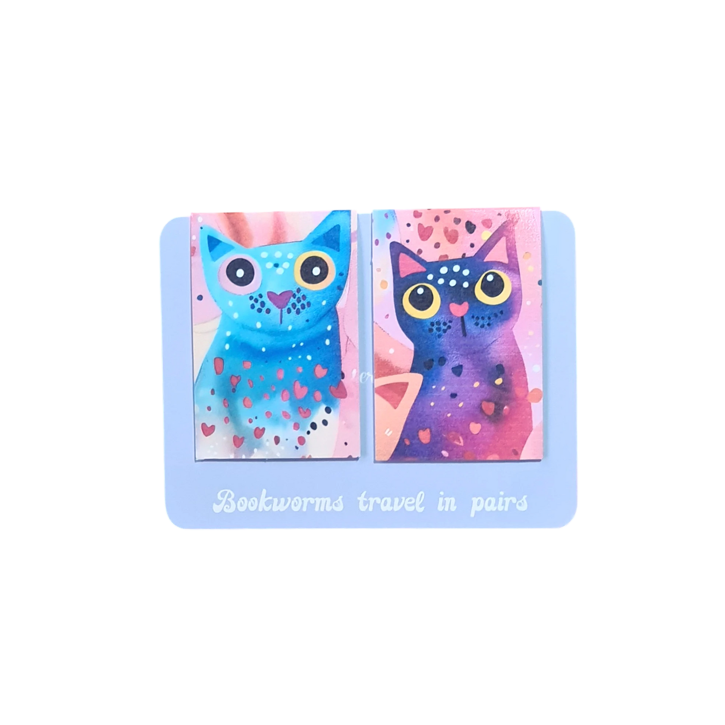 Bookish Duo - set semne de carte magnetice cu pisici handmade, cadou pentru prietene cititoare