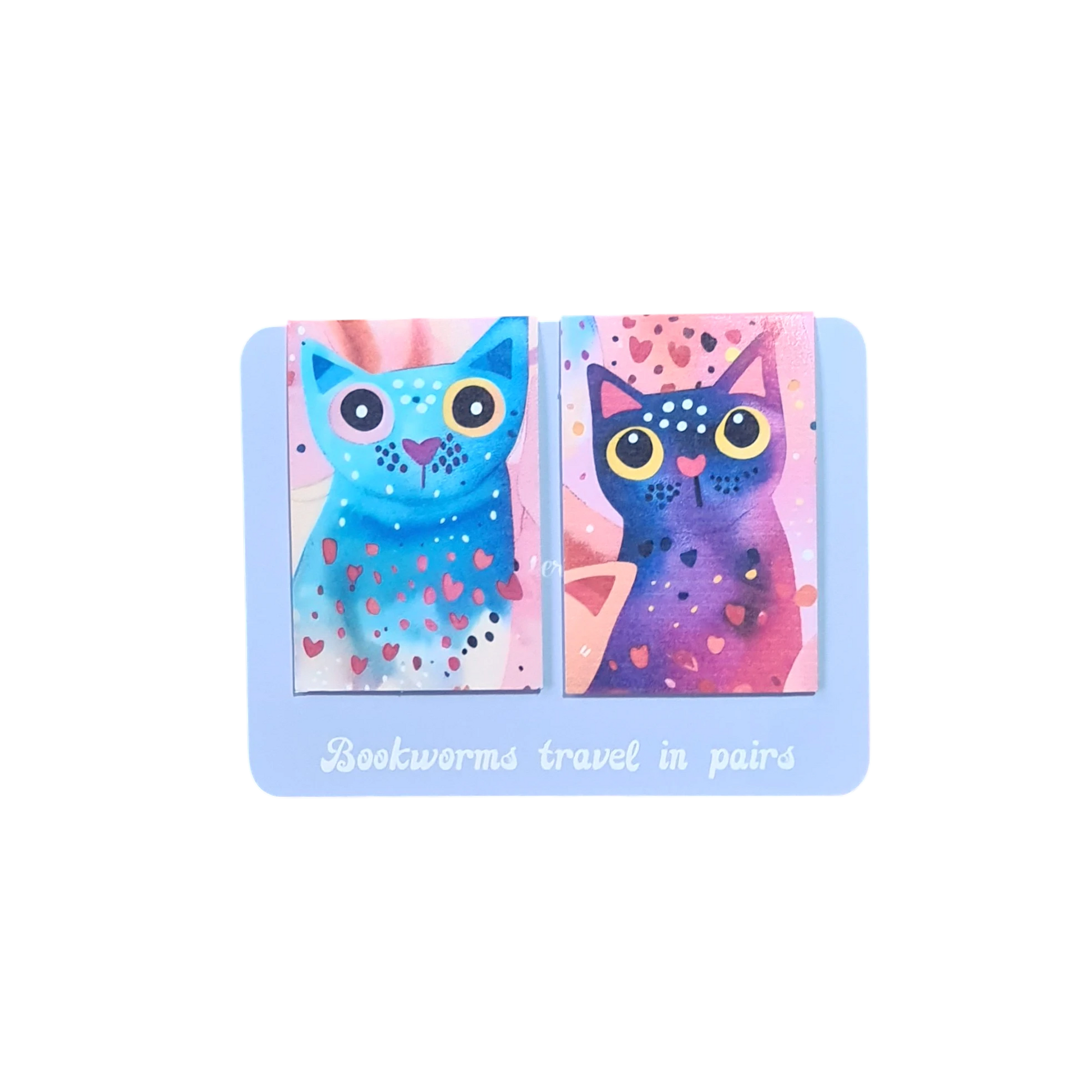 Bookish Duo - set semne de carte magnetice cu pisici handmade, cadou pentru prietene cititoare