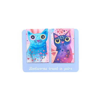 Bookish Duo - set semne de carte magnetice cu pisici handmade, cadou pentru prietene cititoare
