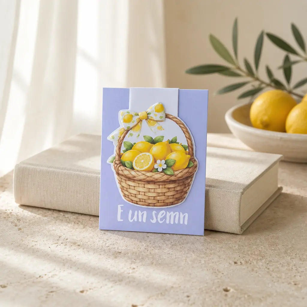 Bookmark magnetic handmade cu tematică citrică și ilustrație decorativă, compatibil cu planere, jurnale și caiete