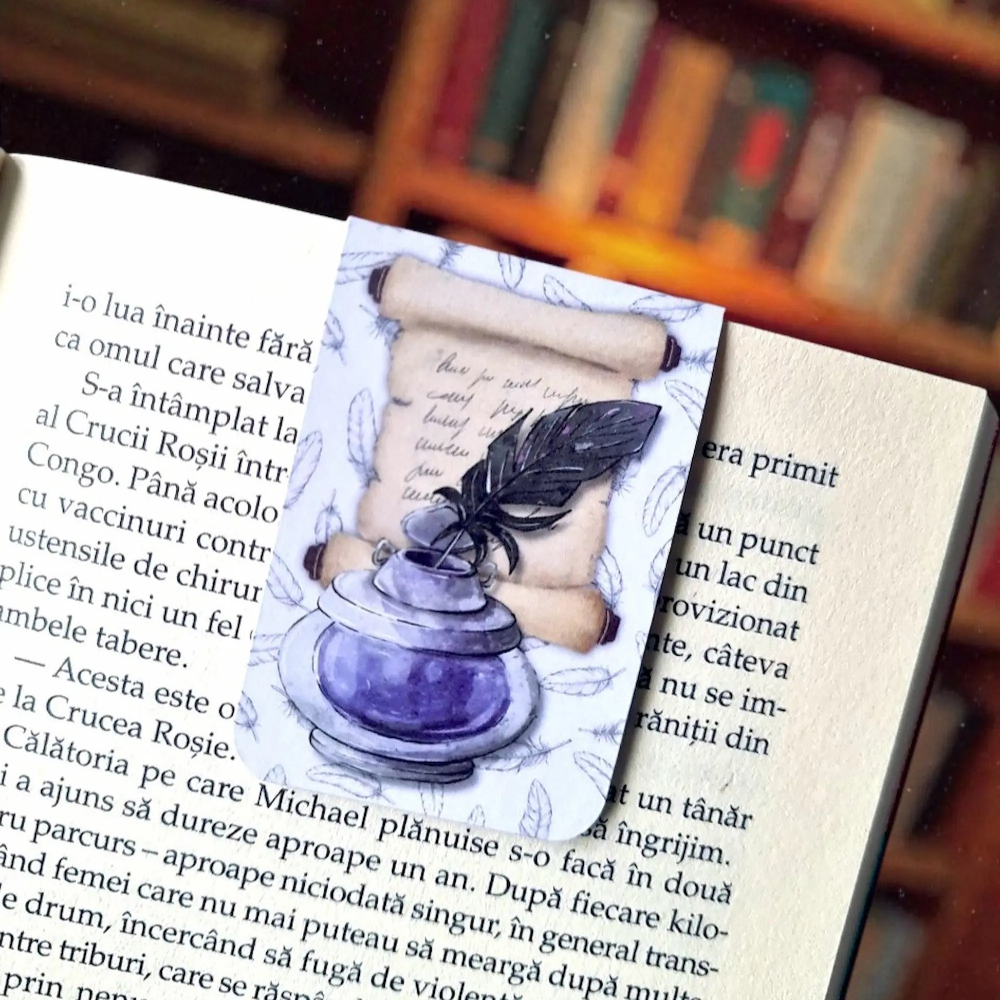 Bookmark magnetic handmade cu stil clasic și masculin, fixare sigură și design sobru, obiect practic și elegant pentru cititori