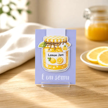 Semn de carte magnetic handmade cu tematică citrică și mesaj inspirațional în engleză pentru cititori