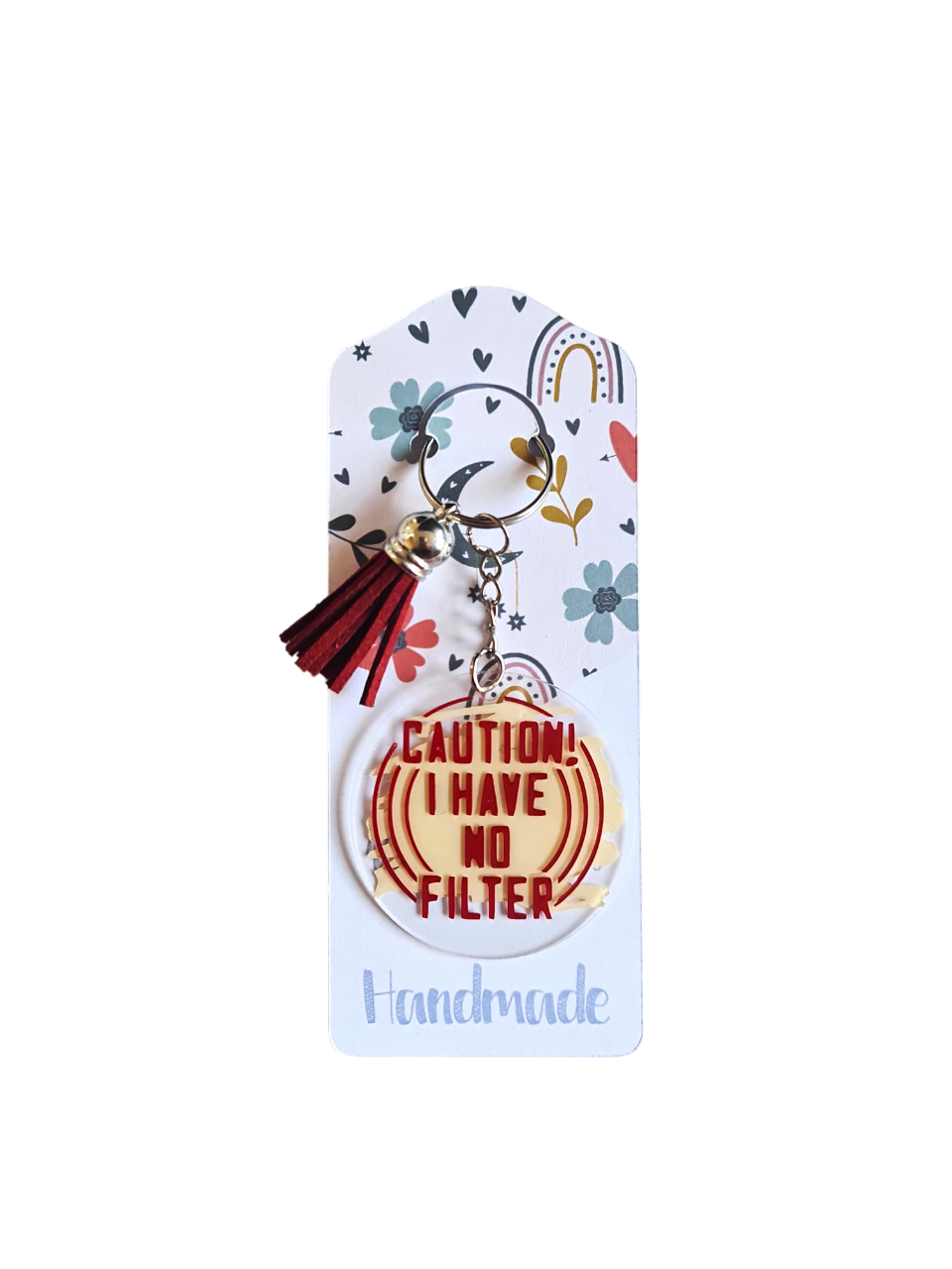 Breloc acrilic "Caution I Have No Filter"