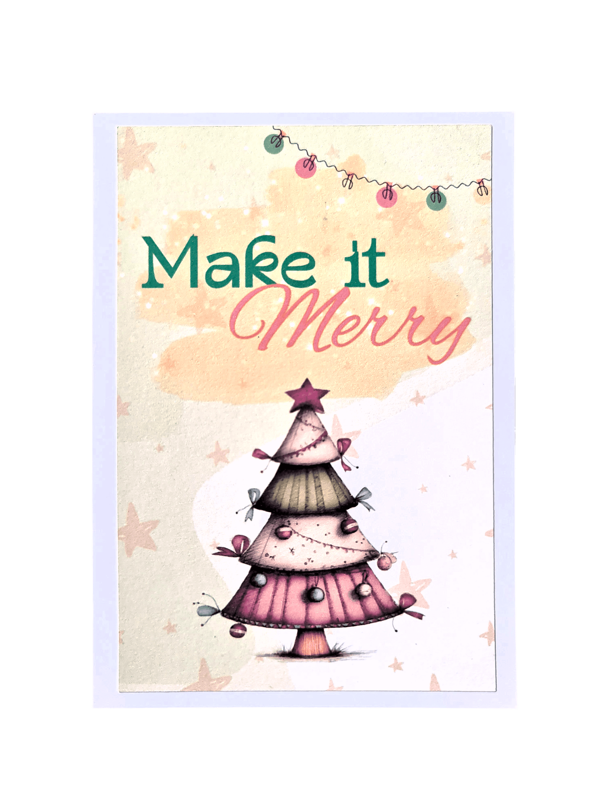 felicitare de craciun cu mesaj si ilustratie watercolor cu brad impodobit