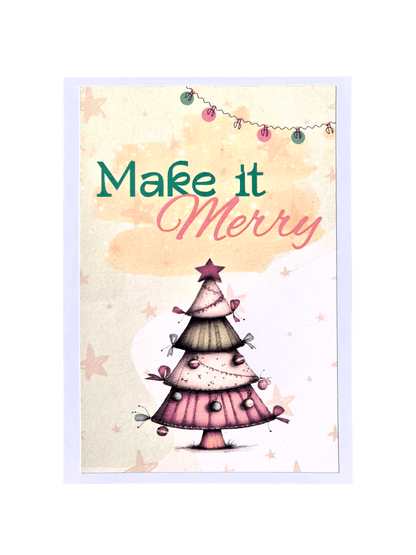 felicitare de craciun cu mesaj si ilustratie watercolor cu brad impodobit