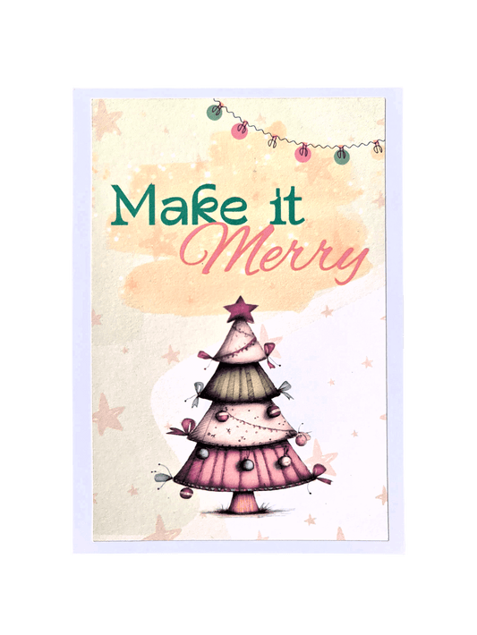 felicitare de craciun cu mesaj si ilustratie watercolor cu brad impodobit