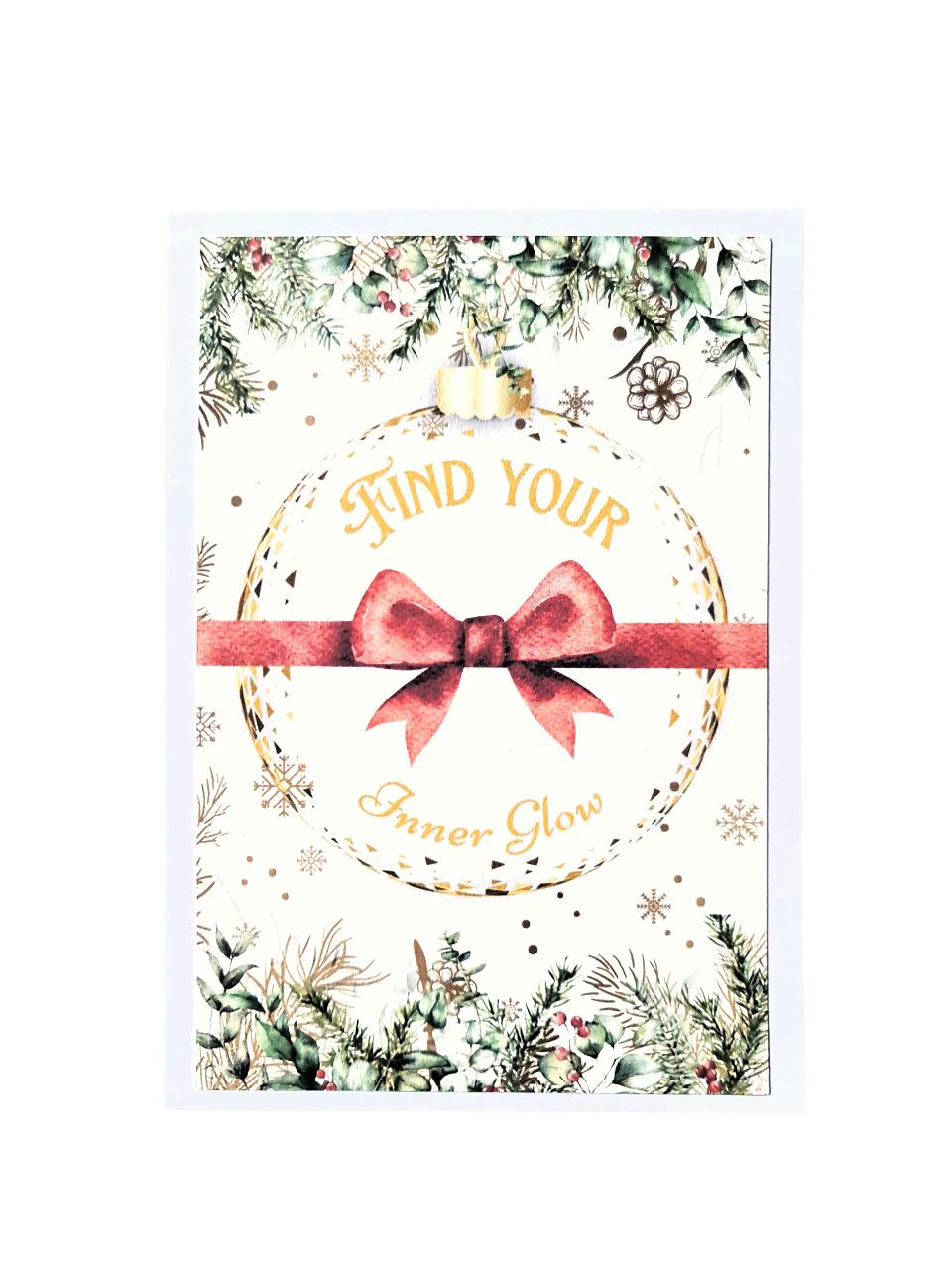 Felicitare festiva cu mesaj si ilustratie cu glob si funda rosie pentru saratorile de iarna