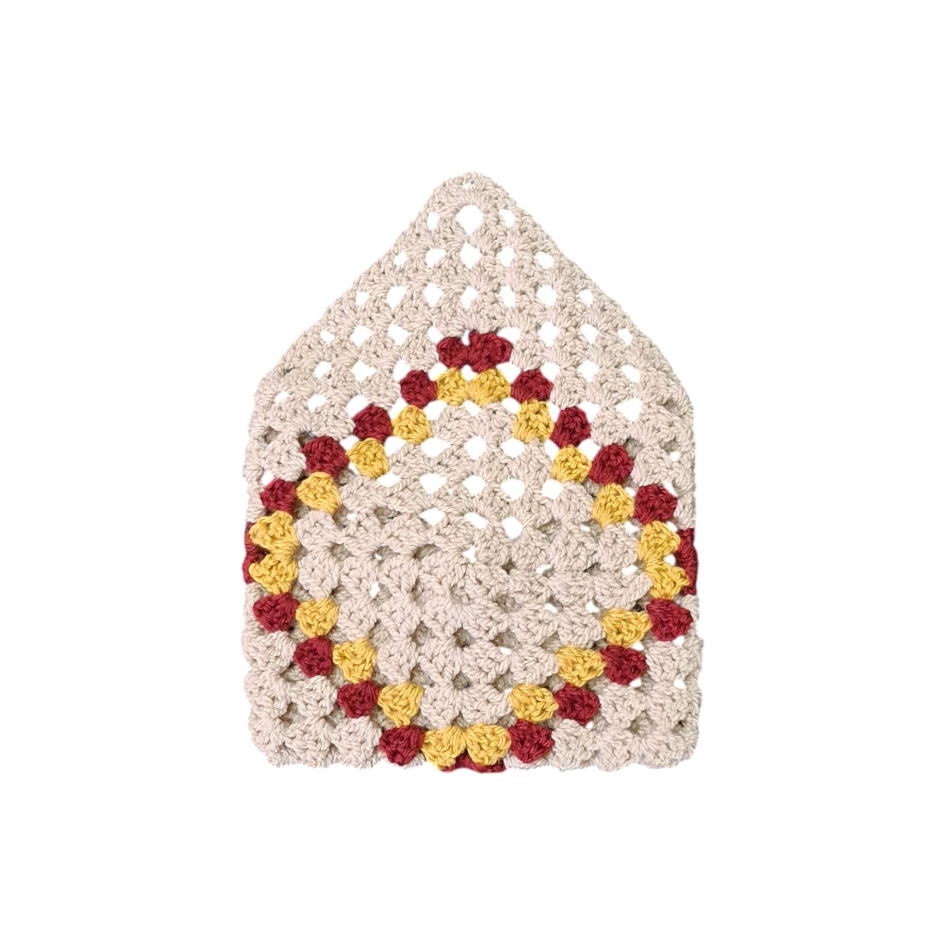 Accesoriu handmade unic, husă croșetată cu design colorat, ideală pentru protecția cărților și agendelor.