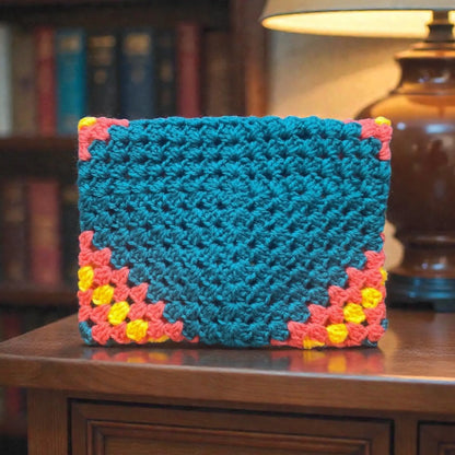 Husă unicat pentru carte sau agendă, lucrată manual, culori vibrante turcoaz, portocaliu și galben