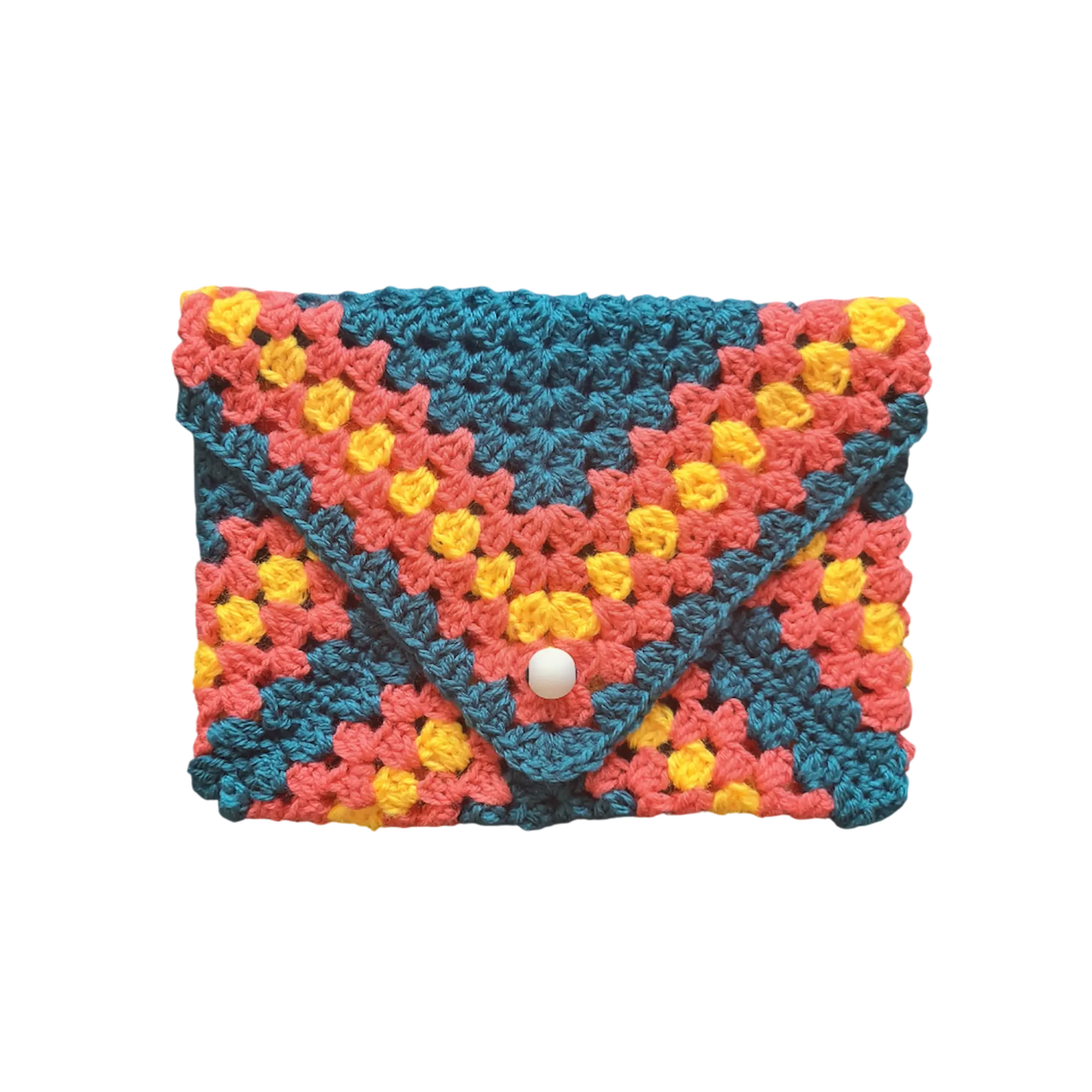 Husă unicat croșetată manual, turcoaz-portocaliu-galben, pentru carte sau agendă A5