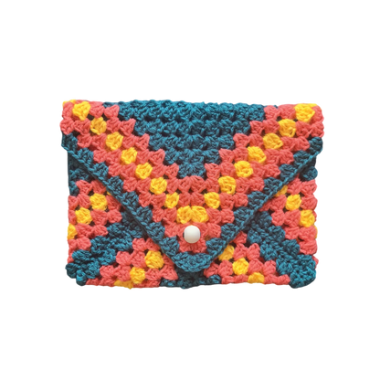 Husă unicat croșetată manual, turcoaz-portocaliu-galben, pentru carte sau agendă A5