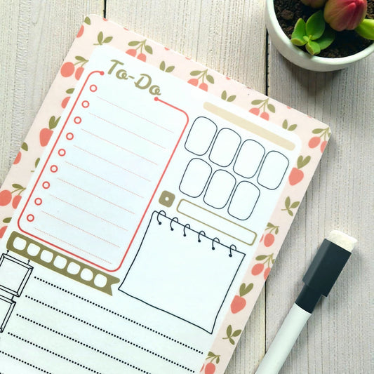 Planificator magnetic A5 cu fructe reutilizabil și mini marker, ideal pentru birou sau școală