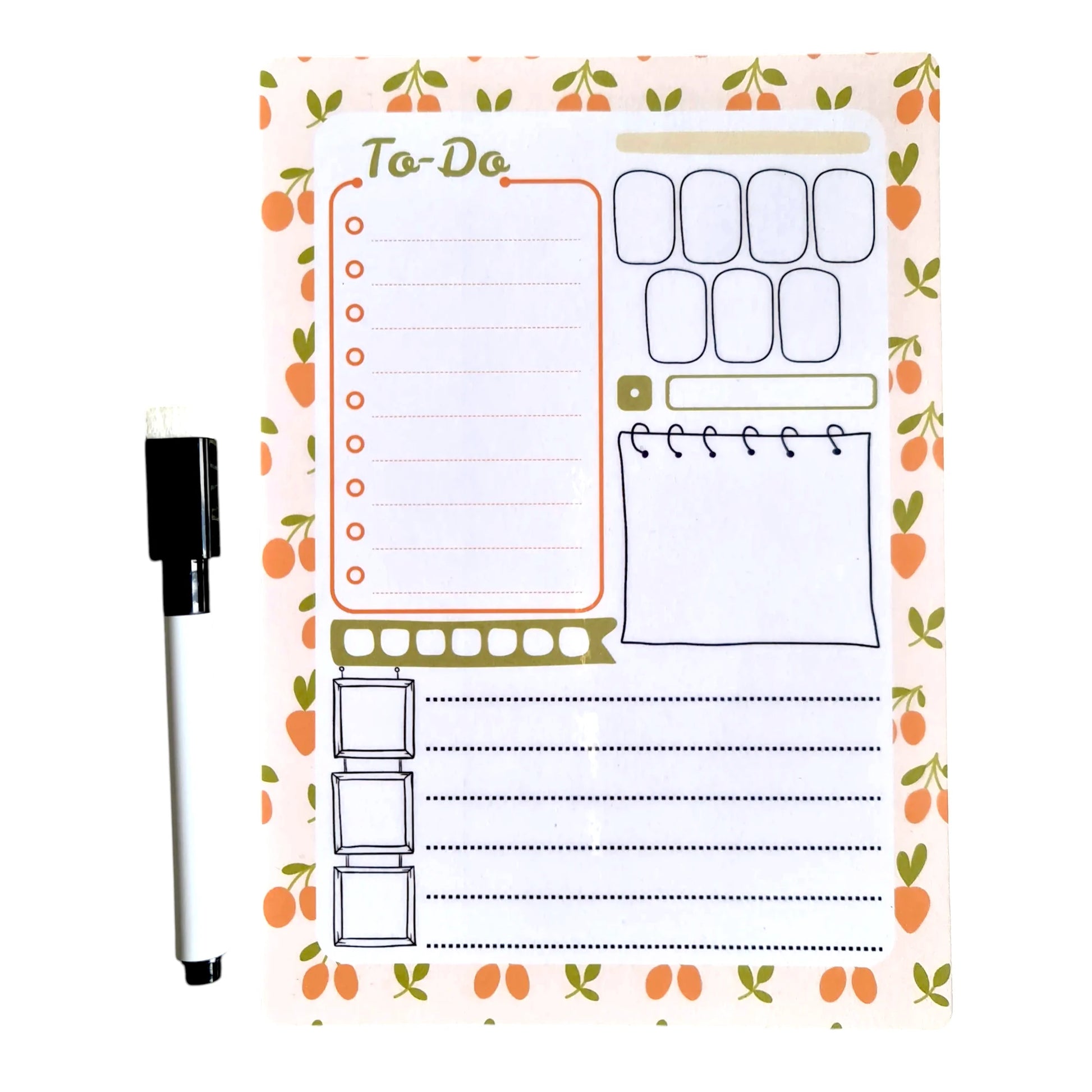 Cadou femei - set portocaliu pastel cu planner magnetic, semn de carte handmade, magnet decorativ și felicitare 3D „La mulți ani”