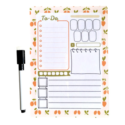 Cadou femei - set portocaliu pastel cu planner magnetic, semn de carte handmade, magnet decorativ și felicitare 3D „La mulți ani”