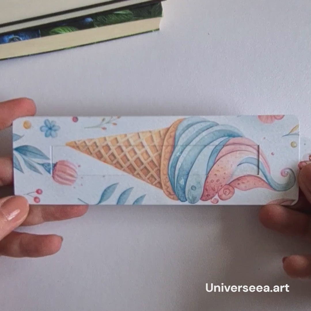 prezentare semn de carte handmade cu înghețată, cadou personalizat colorat