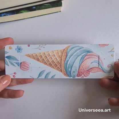 prezentare semn de carte handmade cu înghețată, cadou personalizat colorat
