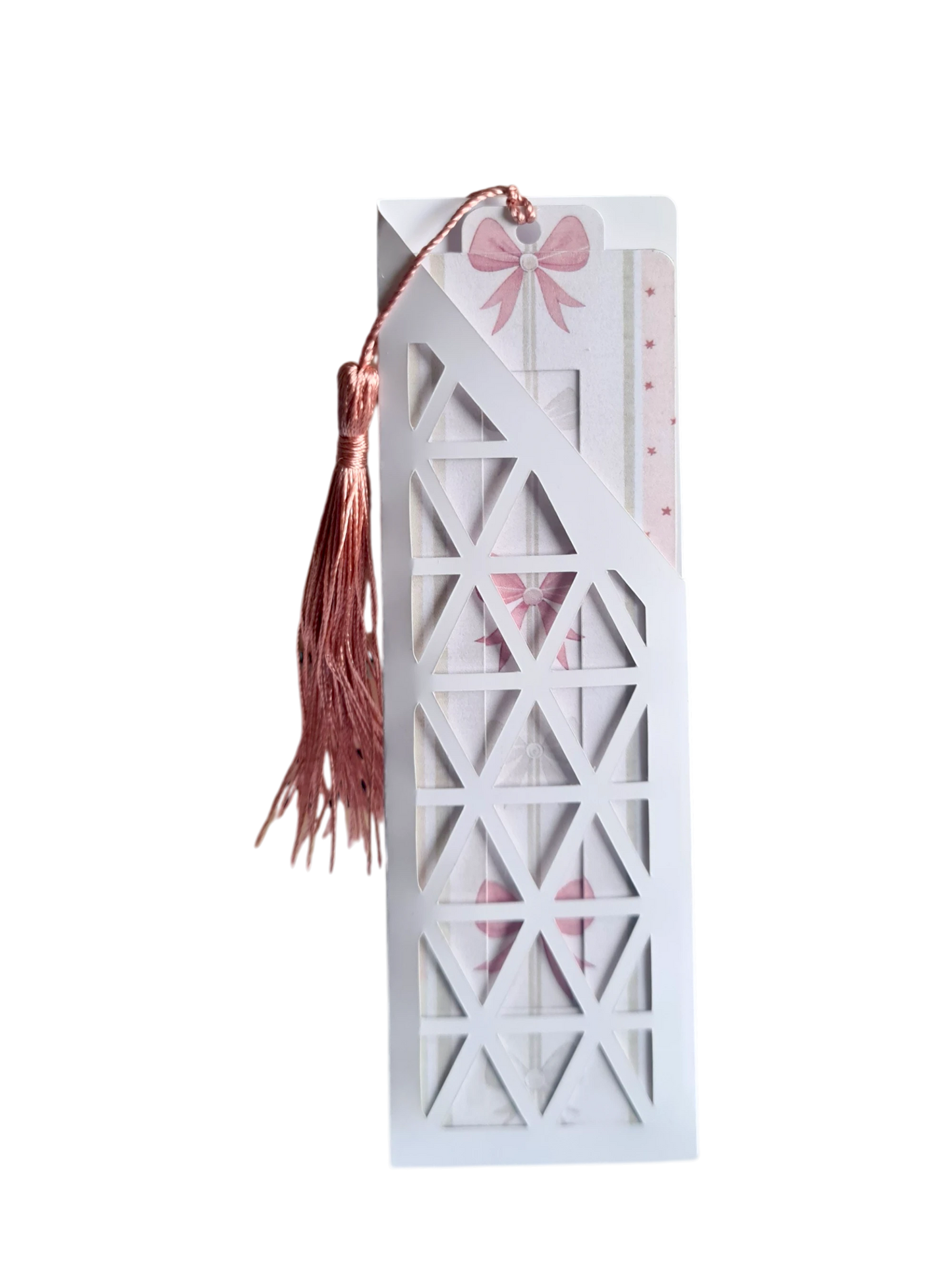 Semn de carte handmade, design pastel și fundă roz