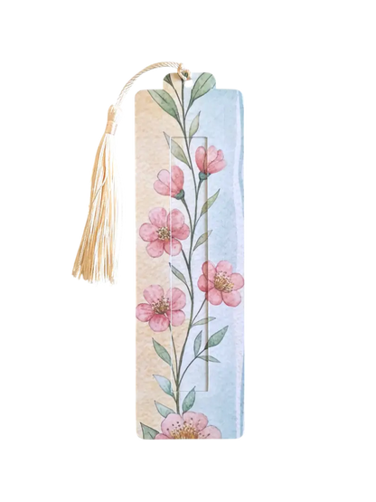 Semn de carte personalizat cu flori pastel roz și bleu, cadou elegant pentru femei