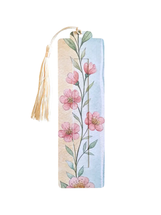 Semn de carte personalizat cu flori pastel roz și bleu, cadou elegant pentru femei