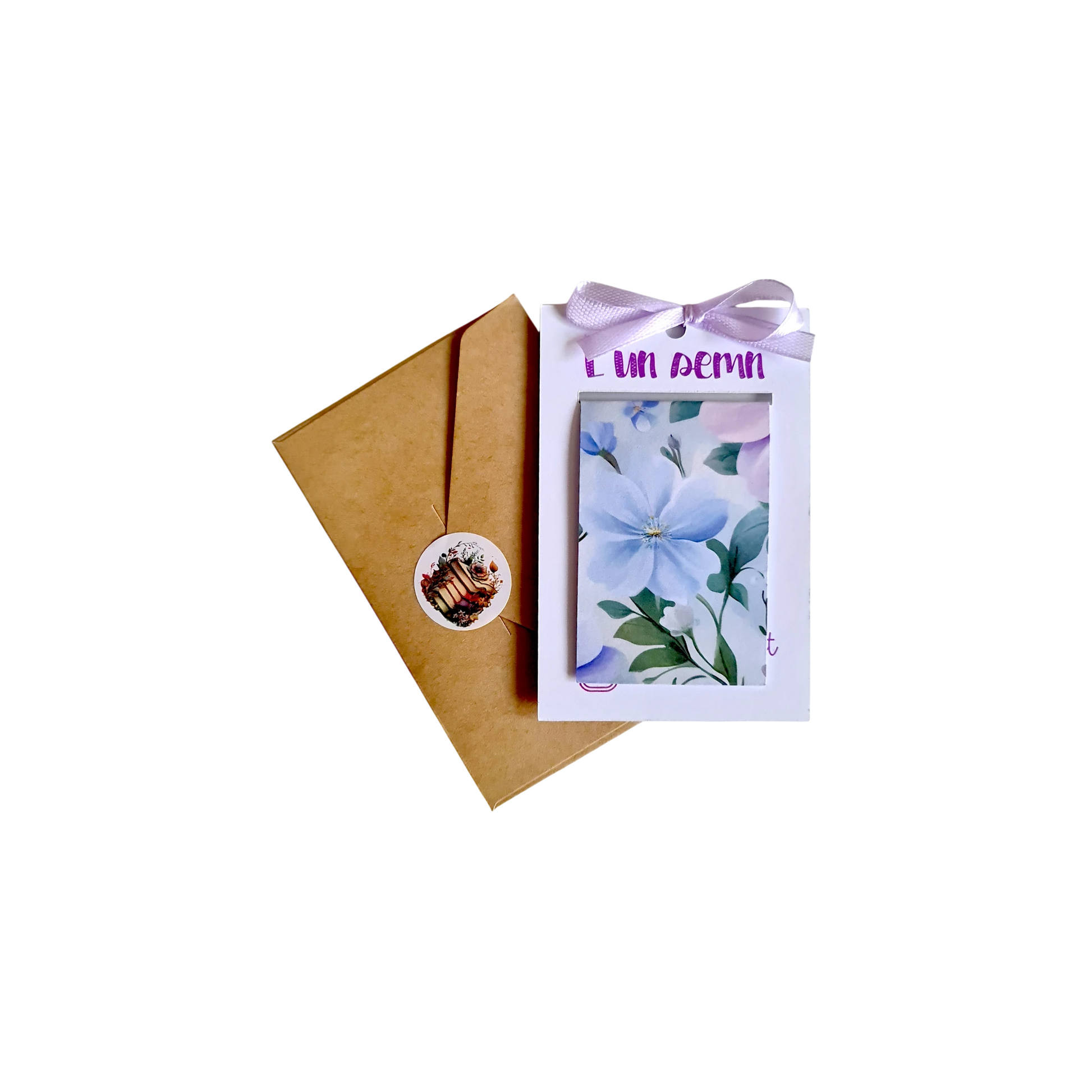 Semn de carte magnetic handmade cu flori bleu, cadou special pentru cititoare și colecții de primavara