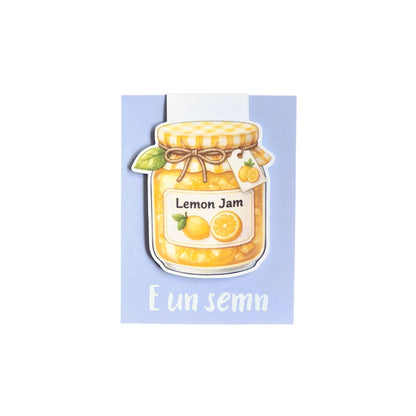 Semn de carte magnetic handmade Borcan Lemon Jam cu mesaj în engleză, inspirat de lămâi, realizat în România