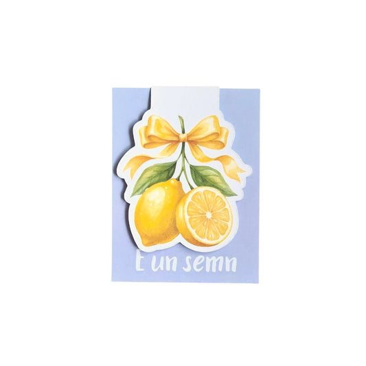 Semn de carte magnetic handmade model fundă cu lămâi pentru lectură