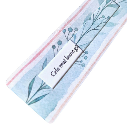 semn de carte floral bleu personalizat cu mesaj, cadou delicat pentru ea