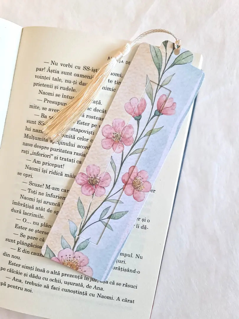 Semn de carte cu design floral pastel, personalizabil cu mesaj, cadou unic