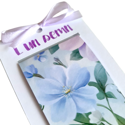 Semn de carte handmade cu model floral bleu, elegant, magnetic, cu funda, cadou special pentru ea