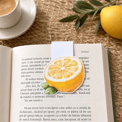 Semn de carte cu design jumătate de lămâie, accesoriu magnetic handmade pentru cititori, utilizat în marcarea paginii fără deteriorare.