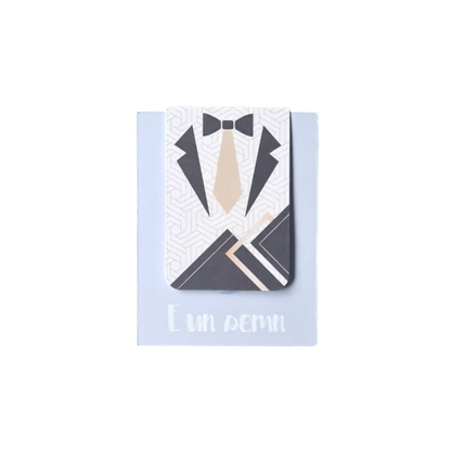 Semn de carte magnetic handmade pentru bărbați, design original cu costum și cravată, accesoriu elegant pentru lectură, colecția Silentium