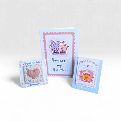 Set cadou roz pastel pentru cea mai bună prietenă cu felicitare 3D și semn de carte