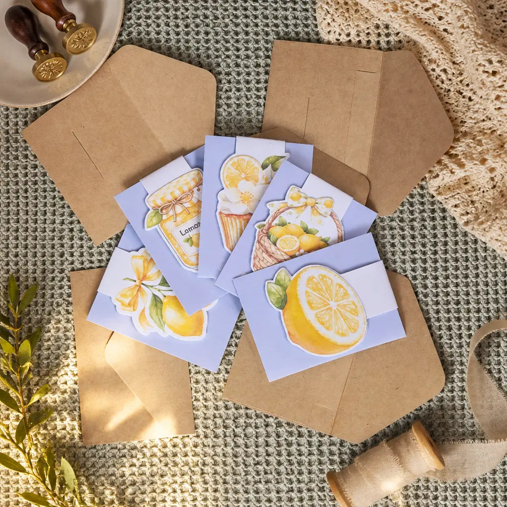Detaliu semn de carte magnetic cu ilustrații lămâi design handmade colecția Fresh Vibes